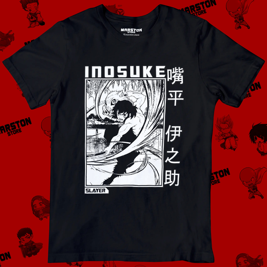 Polera negra Kimetsu no Yaiba Demon Slayer con diseño de Inosuke Hashibira