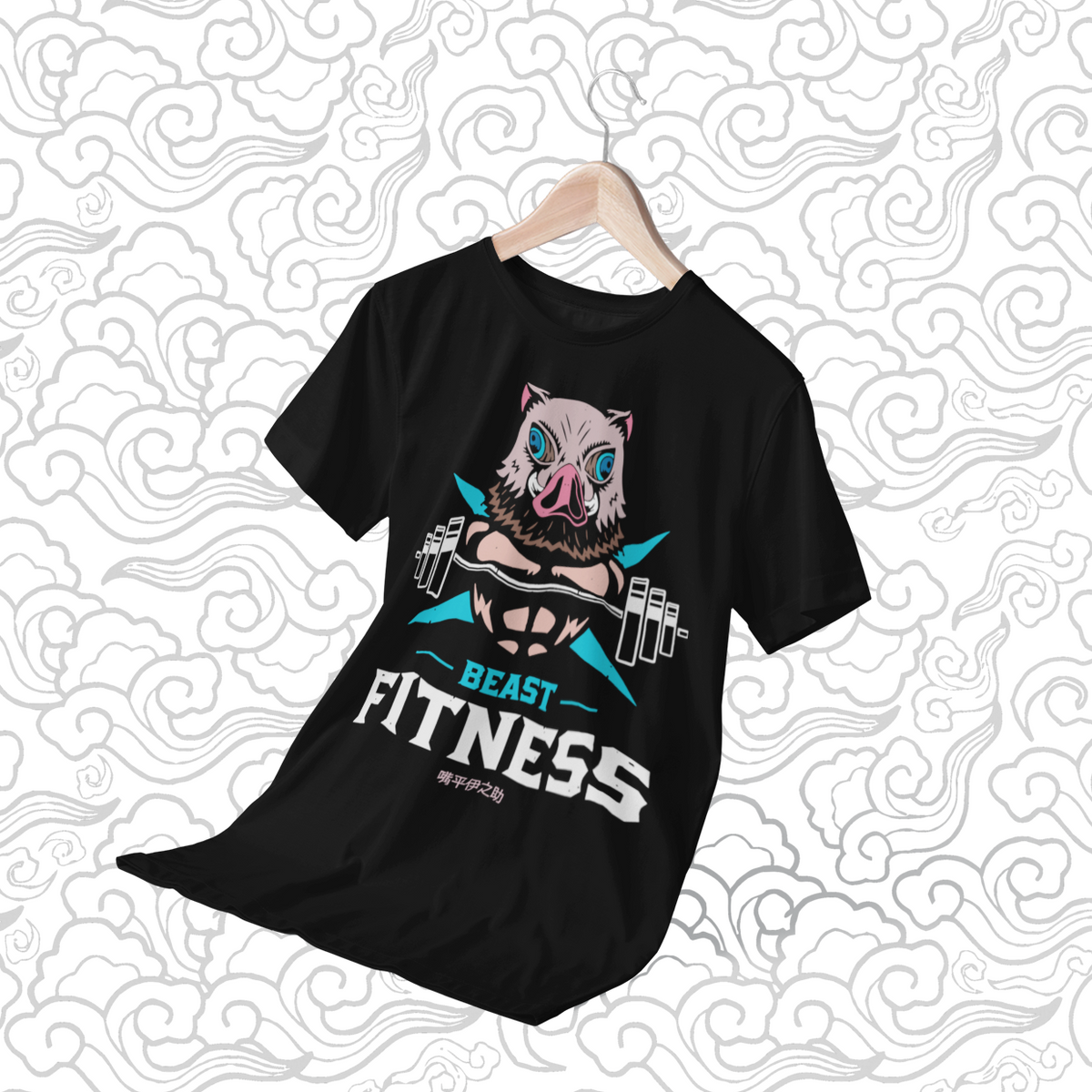 Polera negra Kimetsu no Yaiba Demon Slayer con diseño de Inosuke Hashibira