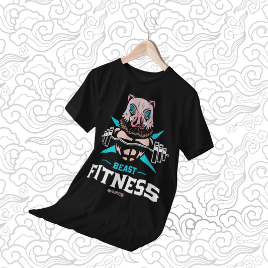Polera negra Kimetsu no Yaiba Demon Slayer con diseño de Inosuke Hashibira