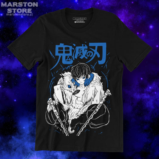 Polera negra Kimetsu no Yaiba Demon Slayer con diseño de Inosuke Hashibira