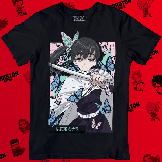 Polera negra Kimetsu no Yaiba Demon Slayer con diseño de Kanao Tsuyuri
