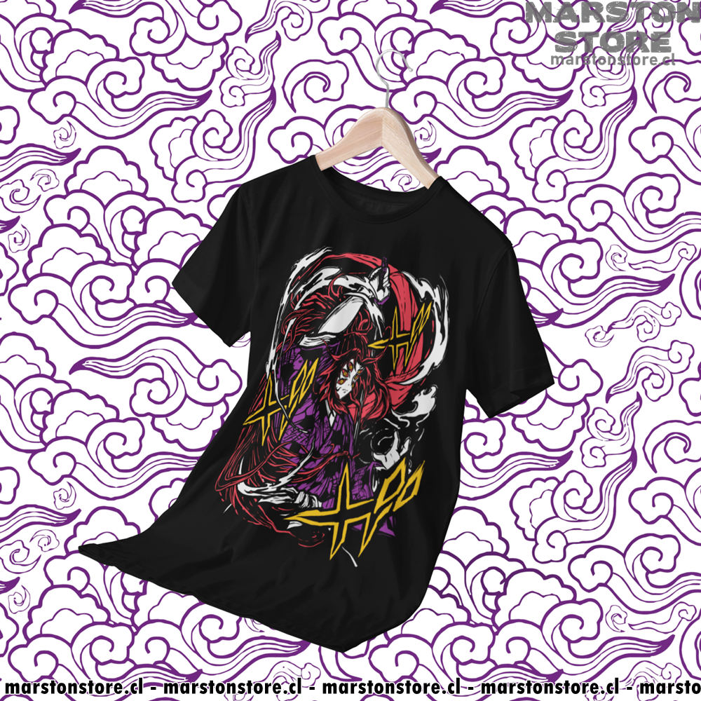 Polera negra Kimetsu no Yaiba Demon Slayer con diseño de Kokushibo