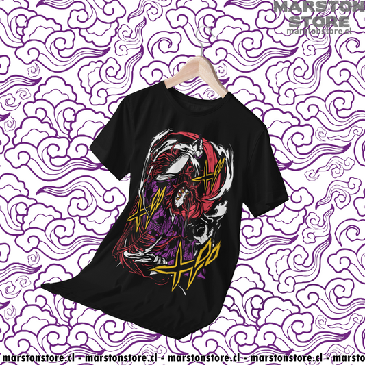 Polera negra Kimetsu no Yaiba Demon Slayer con diseño de Kokushibo