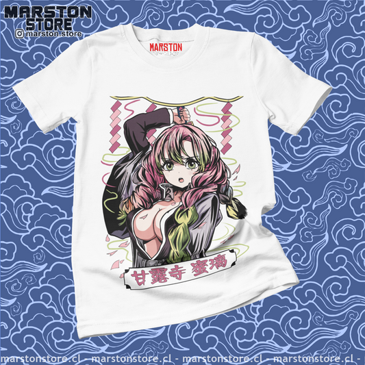 Polera blanca Kimetsu no Yaiba Demon Slayer con diseño de Mitsuri Kanroji