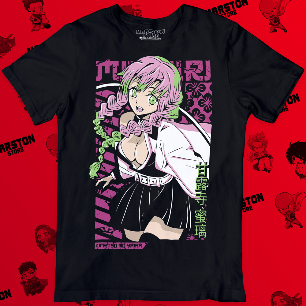 Polera negra Kimetsu no Yaiba Demon Slayer con diseño de Mitsuri Kanroji