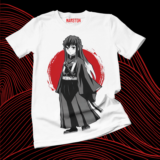 Polera blanca Kimetsu no Yaiba Demon Slayer con diseño de Muichiro Tokito