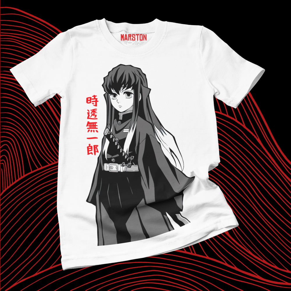 Polera blanca Kimetsu no Yaiba Demon Slayer con diseño de Muichiro Tokito