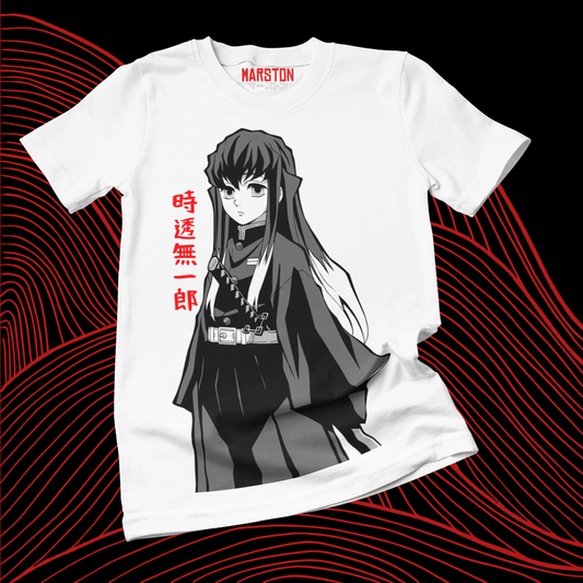 Polera blanca Kimetsu no Yaiba Demon Slayer con diseño de Muichiro Tokito