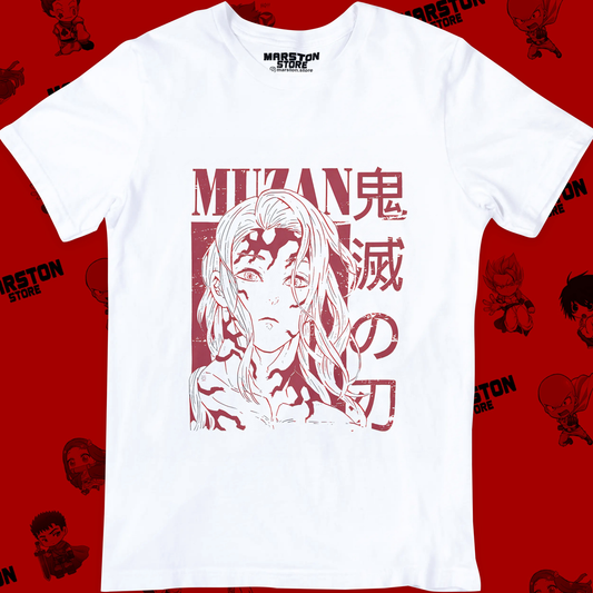 Polera blanca Kimetsu no Yaiba Demon Slayer con diseño de Muzan Kibutsuji