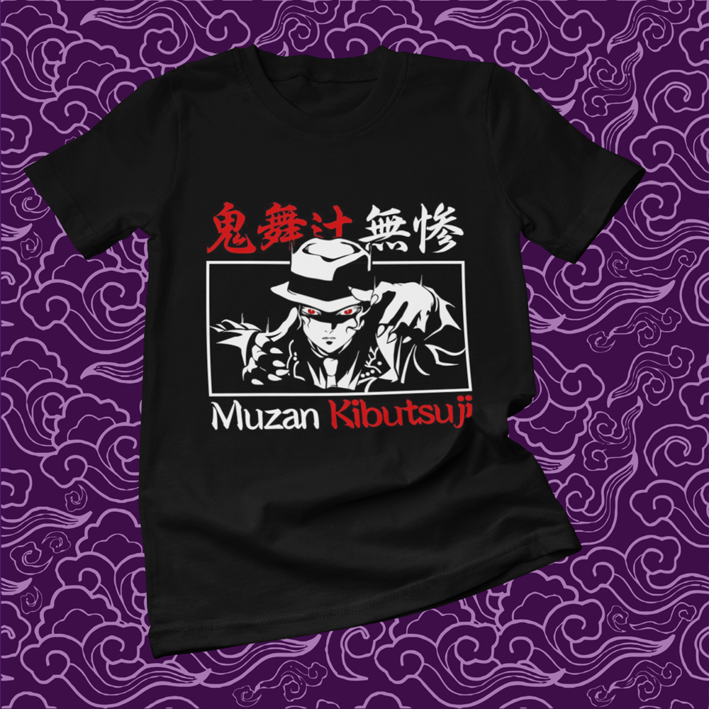 Polera negra Kimetsu no Yaiba Demon Slayer con diseño de Muzan Kibutsuji