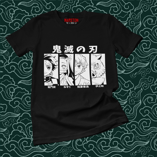 Polera negra con diseño de Kimetsu no Yaiba Demon Slayer