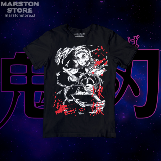 Polera negra con diseño de Kimetsu no Yaiba Demon Slayer