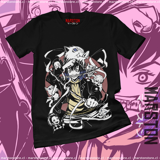 Polera negra con diseño de Kimetsu no Yaiba Demon Slayer