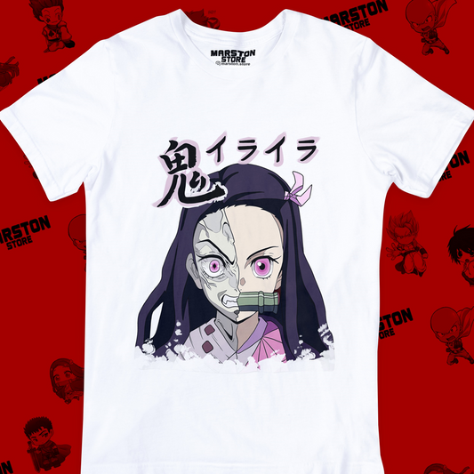 Polera blanca Kimetsu no Yaiba Demon Slayer con diseño de Nezuko Kamado