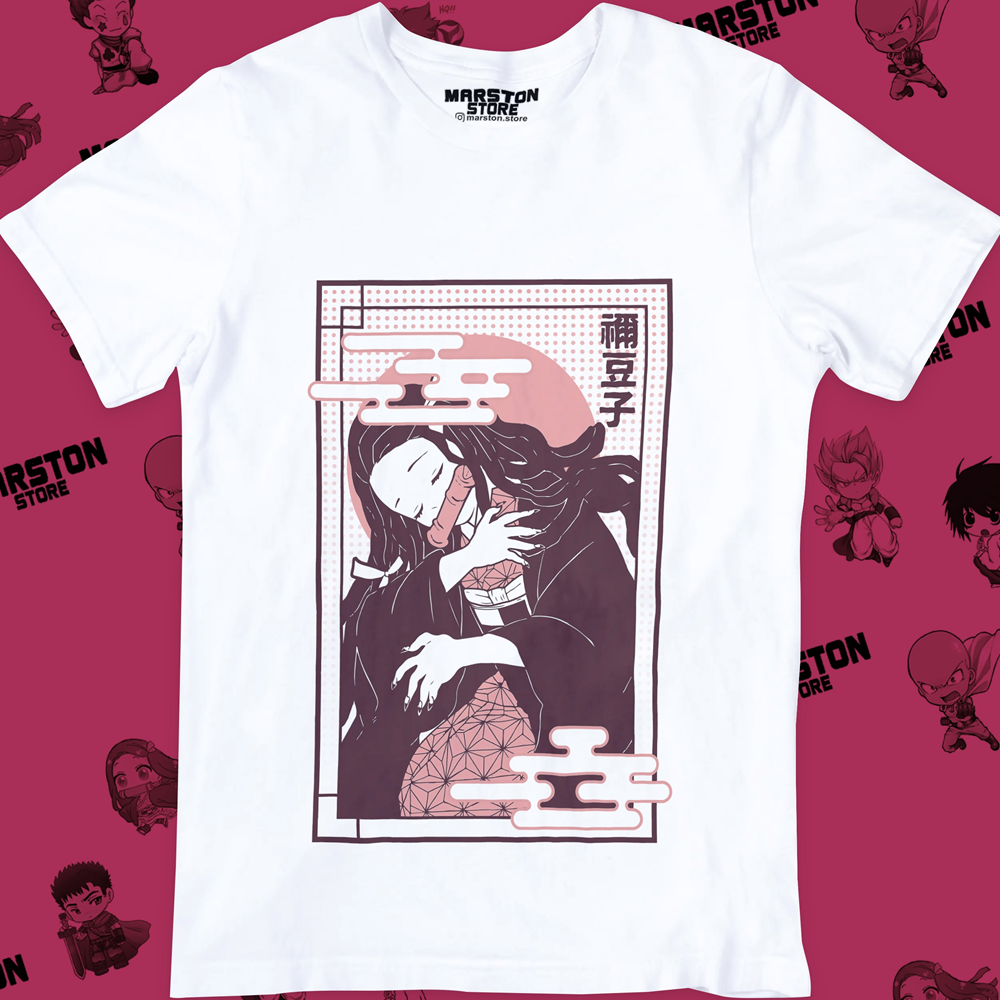 Polera blanca Kimetsu no Yaiba Demon Slayer con diseño de Nezuko Kamado