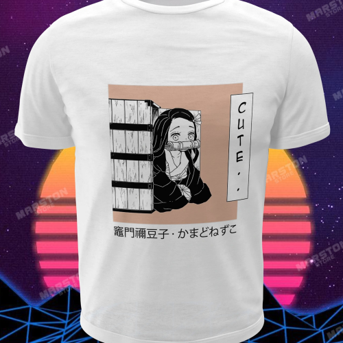 Polera blanca Kimetsu no Yaiba Demon Slayer con diseño de Nezuko Kamado