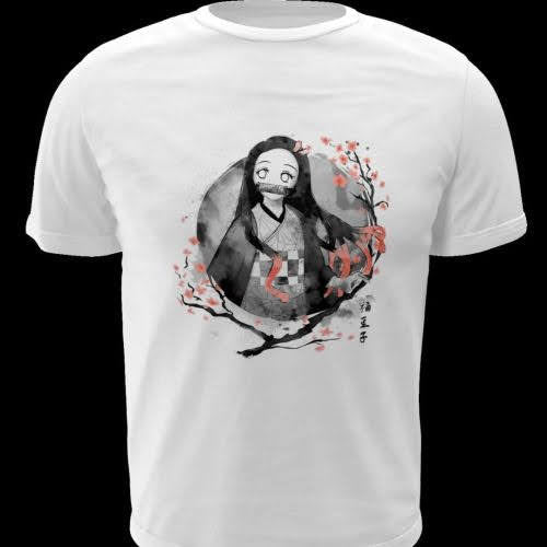 Polera blanca Kimetsu no Yaiba Demon Slayer con diseño de Nezuko Kamado