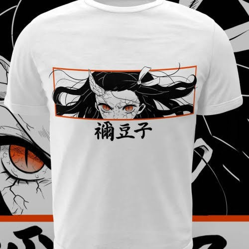 Polera blanca Kimetsu no Yaiba Demon Slayer con diseño de Nezuko Kamado