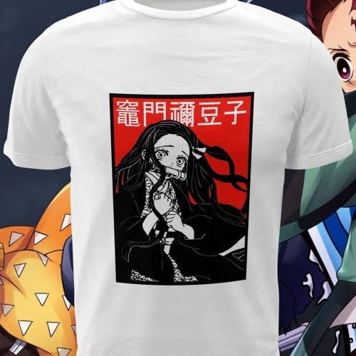 Polera blanca Kimetsu no Yaiba Demon Slayer con diseño de Nezuko Kamado
