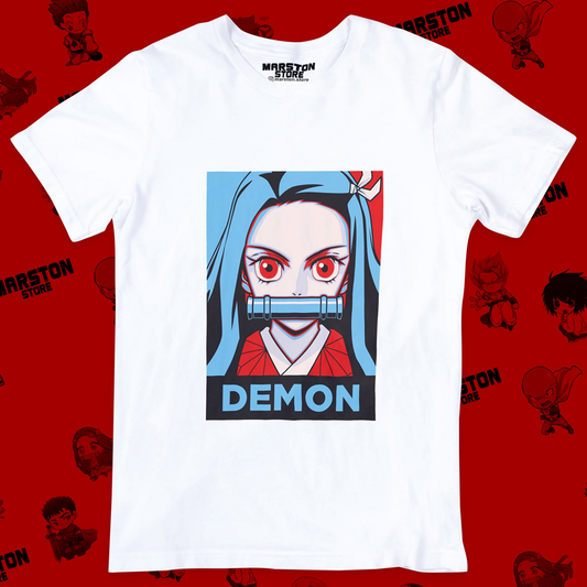 Polera blanca Kimetsu no Yaiba Demon Slayer con diseño de Nezuko Kamado