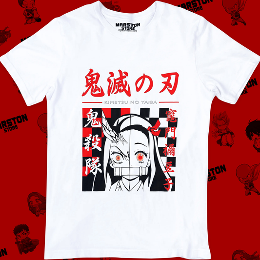 Polera blanca Kimetsu no Yaiba Demon Slayer con diseño de Nezuko Kamado