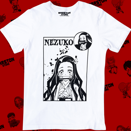Polera blanca Kimetsu no Yaiba Demon Slayer con diseño de Nezuko Kamado