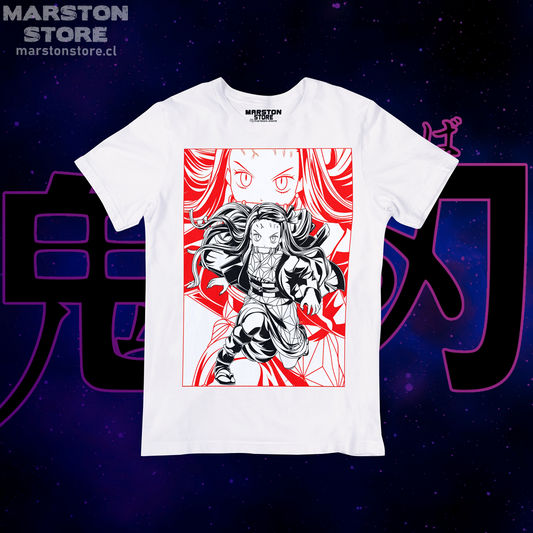 Polera blanca Kimetsu no Yaiba Demon Slayer con diseño de Nezuko Kamado