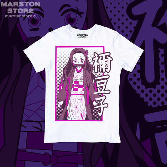 Polera blanca Kimetsu no Yaiba Demon Slayer con diseño de Nezuko Kamado