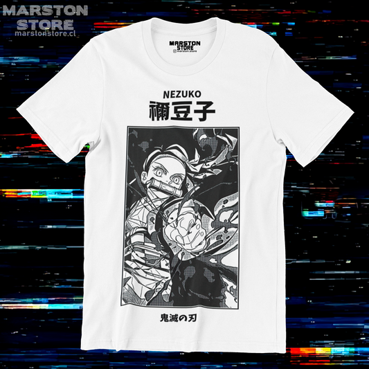 Polera blanca Kimetsu no Yaiba Demon Slayer con diseño de Nezuko Kamado