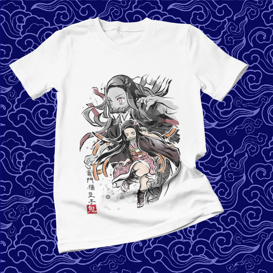 Polera blanca Kimetsu no Yaiba Demon Slayer con diseño de Nezuko Kamado