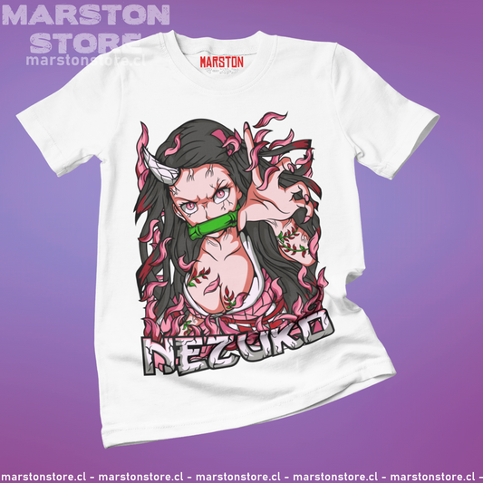 Polera blanca Kimetsu no Yaiba Demon Slayer con diseño de Nezuko Kamado
