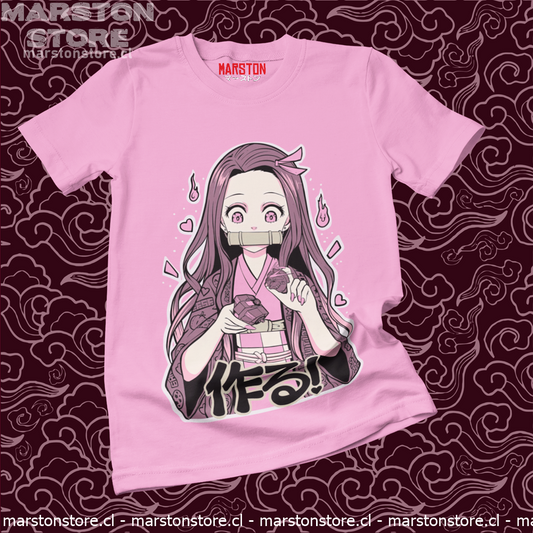 Polera rosada crossover Kimetsu no Yaiba Demon Slayer con Nezuko Kamado y Gundam