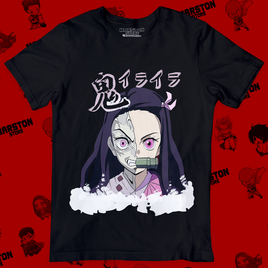 Polera negra Kimetsu no Yaiba Demon Slayer con diseño de Nezuko Kamado