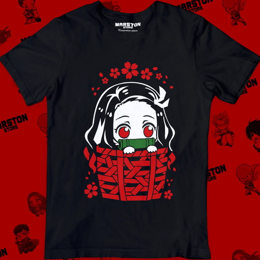 Polera negra Kimetsu no Yaiba Demon Slayer con diseño de Nezuko Kamado