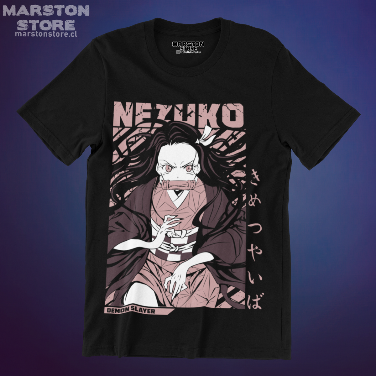 Polera negra Kimetsu no Yaiba Demon Slayer con diseño de Nezuko Kamado