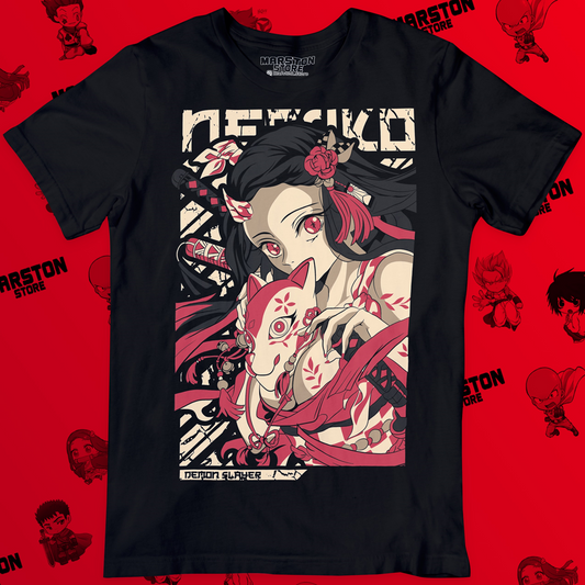 Polera negra Kimetsu no Yaiba Demon Slayer con diseño de Nezuko Kamado