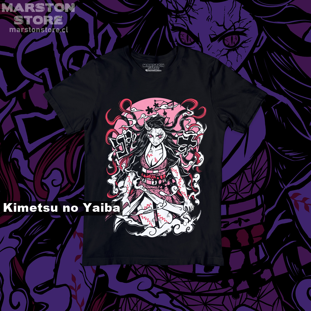 Polera negra Kimetsu no Yaiba Demon Slayer con diseño de Nezuko Kamado