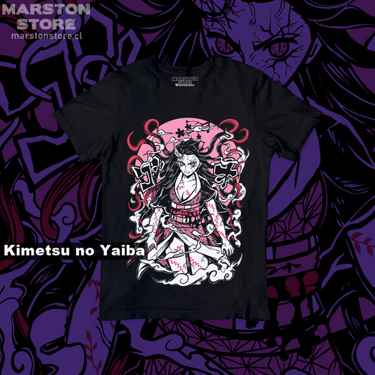 Polera negra Kimetsu no Yaiba Demon Slayer con diseño de Nezuko Kamado