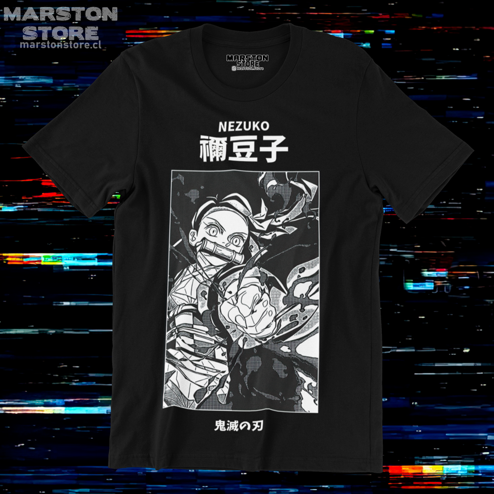 Polera negra Kimetsu no Yaiba Demon Slayer con diseño de Nezuko Kamado
