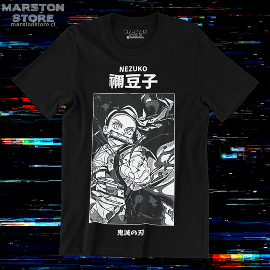 Polera negra Kimetsu no Yaiba Demon Slayer con diseño de Nezuko Kamado