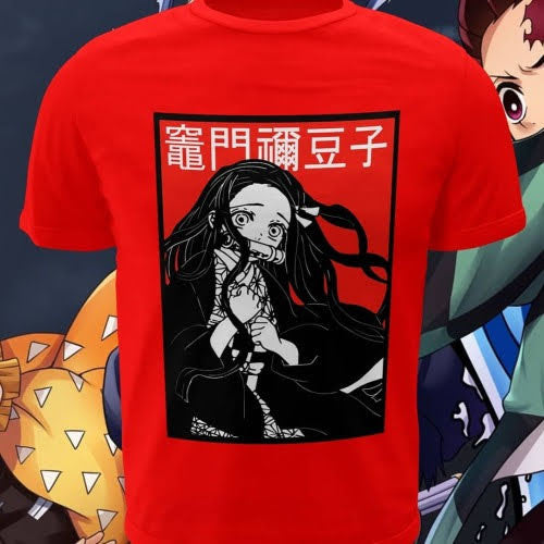 Polera roja Kimetsu no Yaiba Demon Slayer con diseño de Nezuko Kamado