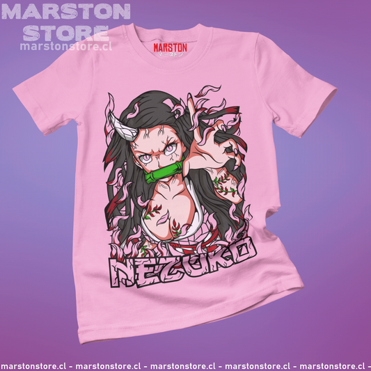 Polera rosada Kimetsu no Yaiba Demon Slayer con diseño de Nezuko Kamado
