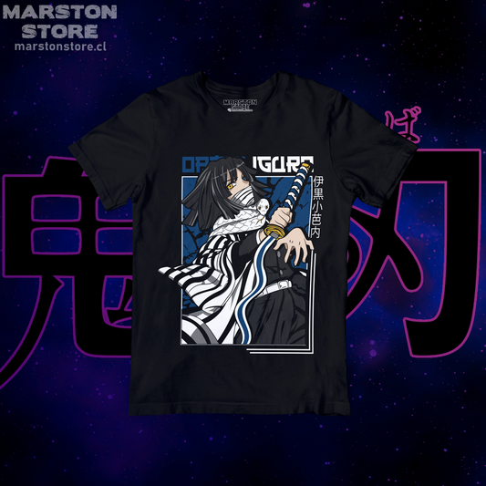 Polera negra Kimetsu no Yaiba Demon Slayer con diseño de Obanai Iguro