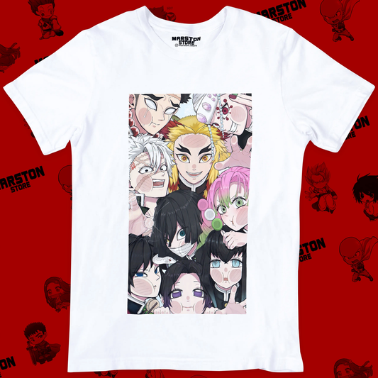 Polera blanca Kimetsu no Yaiba Demon Slayer con diseño de los Pilares Hashira