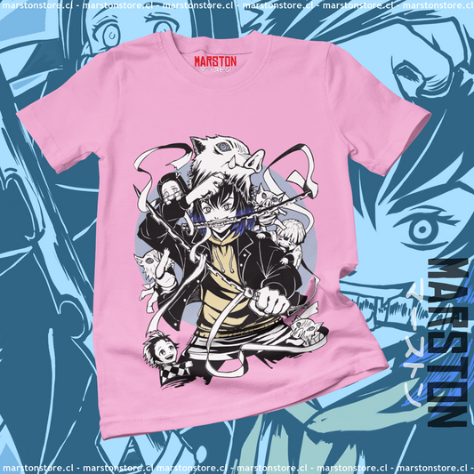 Polera rosada con diseño de Kimetsu no Yaiba Demon Slayer