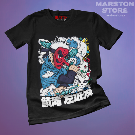 Polera negra Kimetsu no Yaiba Demon Slayer con diseño de Sakonji Urokodaki