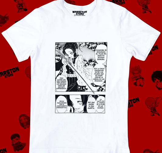 Polera blanca Kimetsu no Yaiba Demon Slayer con diseño de Shinobu Kocho