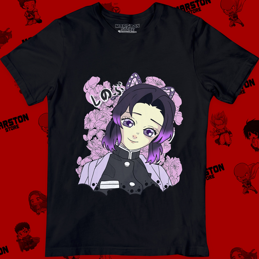 Polera negra Kimetsu no Yaiba Demon Slayer con diseño de Shinobu Kocho