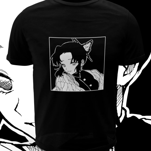 Polera negra Kimetsu no Yaiba Demon Slayer con diseño de Shinobu Kocho