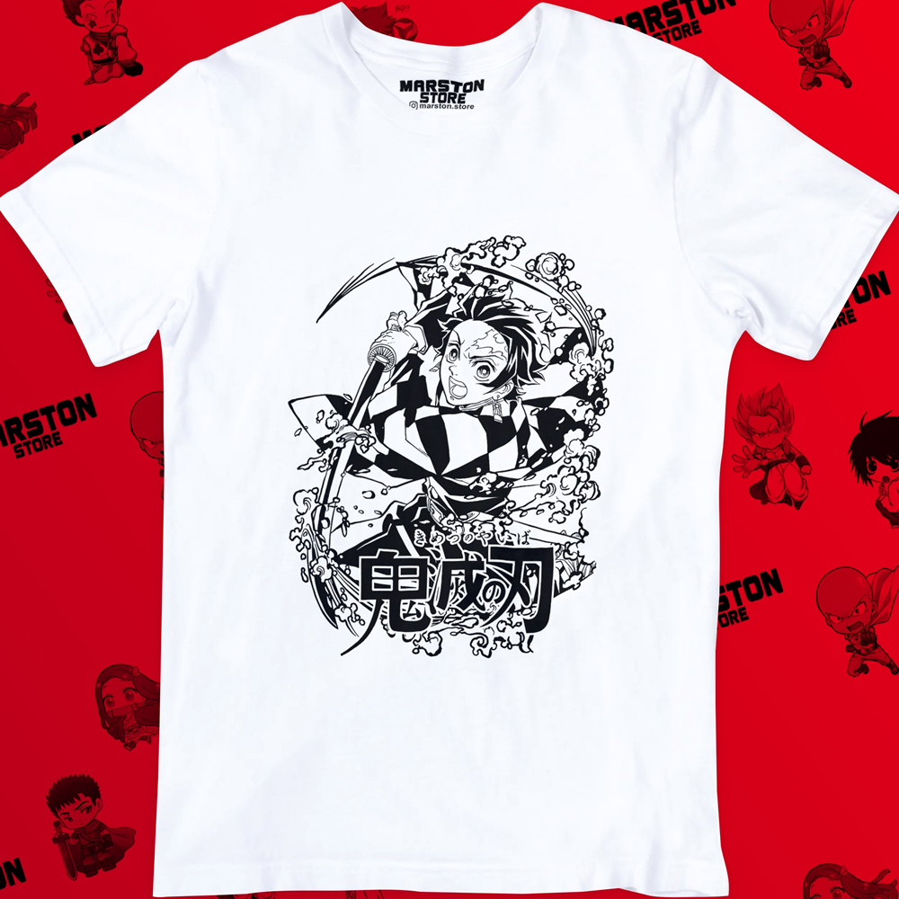 Polera blanca Kimetsu no Yaiba Demon Slayer con diseño de Tanjiro Kamado